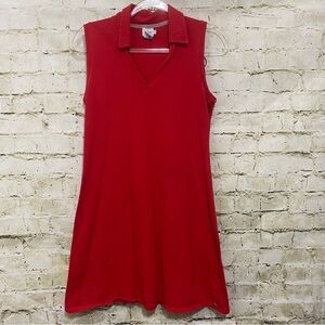 Vtg Calvin Klein Jeans Polo Dress Red Sleeveless Cotton Pique V Neck